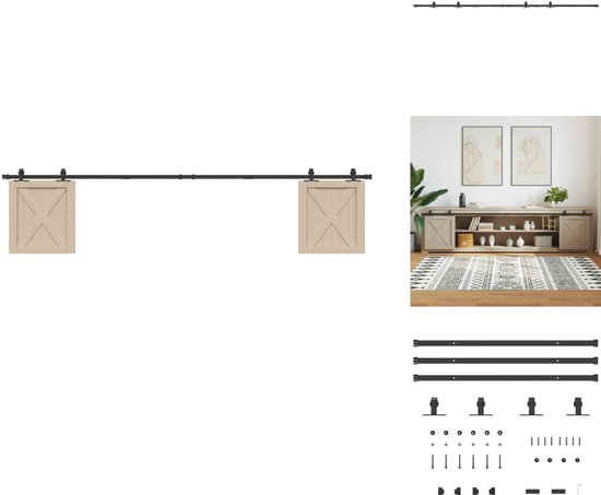vidaXL Schuifkastdeur Kit - Schuifkastdeur Kits - Schuifkastdeur Hardware - Schuifdeur Track Kit - Ophangset voor schuifdeur 244 cm koolstofstaal