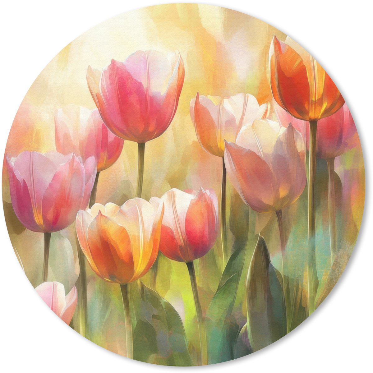 Muismat rond 50x50 cm - Mousepad Tulpen - Sprookjesachtig - Kleurrijk - Ronde muismatten