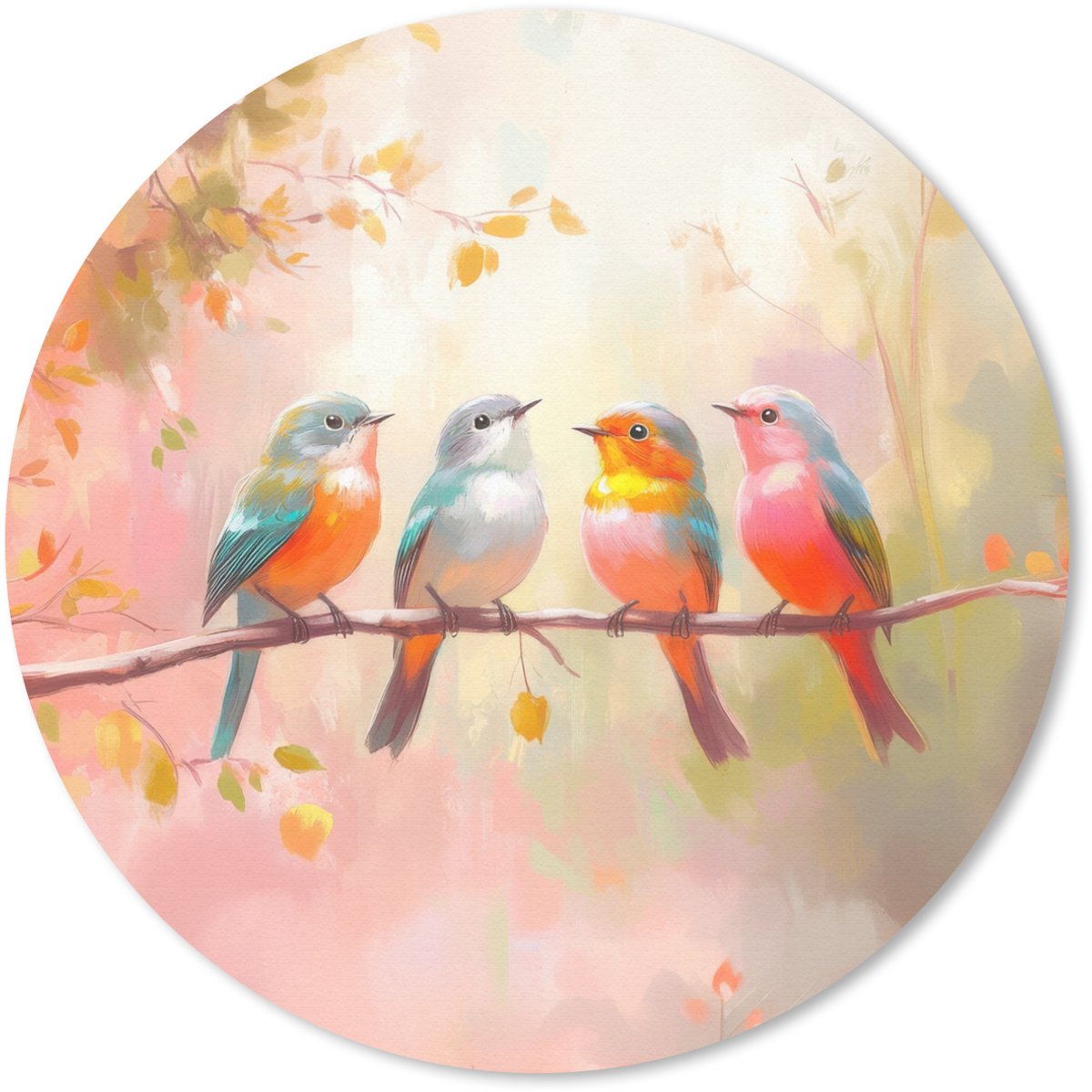 Muismat rond 50x50 cm - Mousepad Vogels - Kleurrijk - Tak - Ronde muismatten