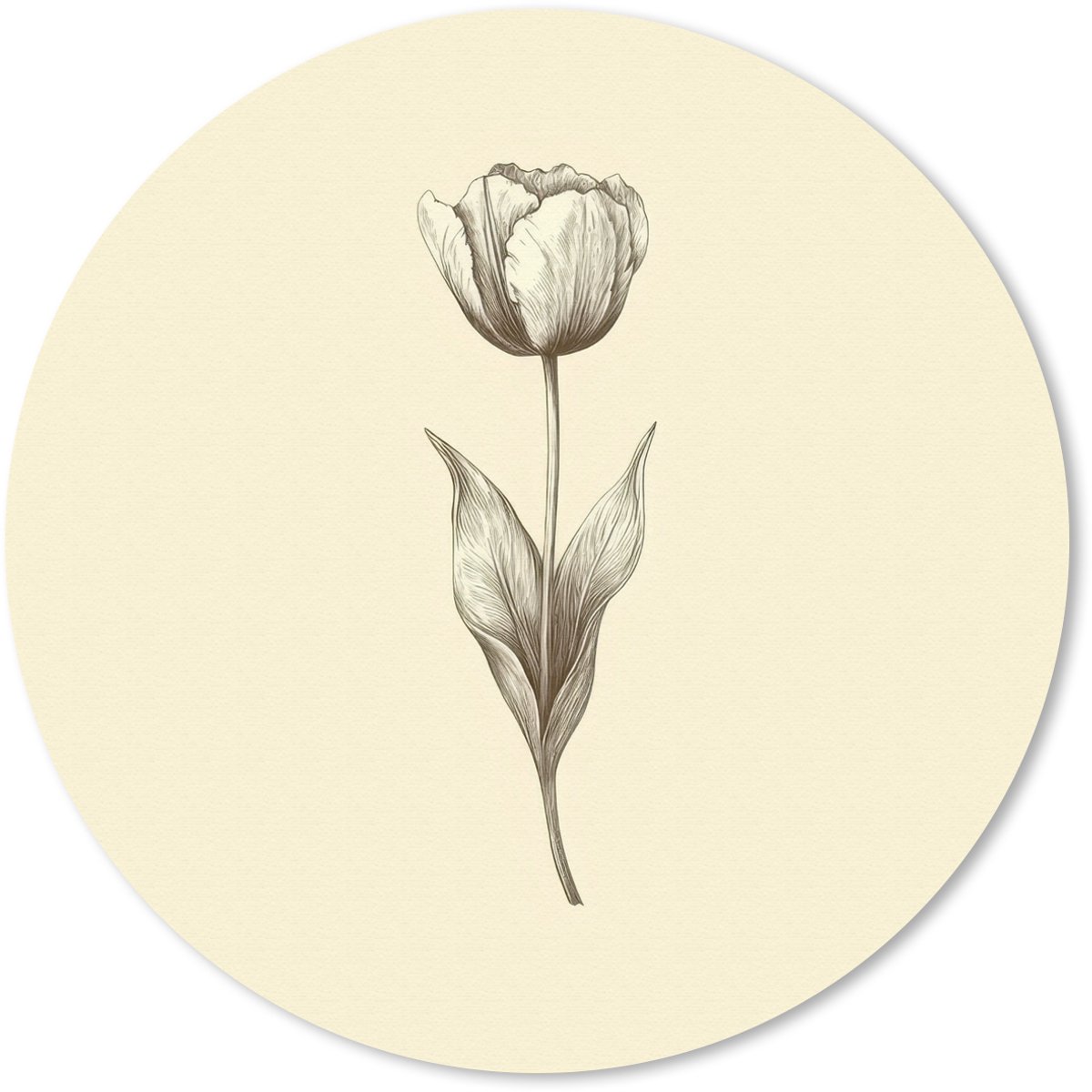 Muismat rond 20x20 cm - Mousepad Illustratie - Tulp - Zwart - Ronde muismatten
