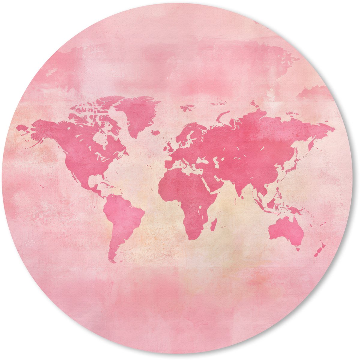 Muismat rond 30x30 cm - Mousepad Wereldkaart - Roze - Vaag - Ronde muismatten