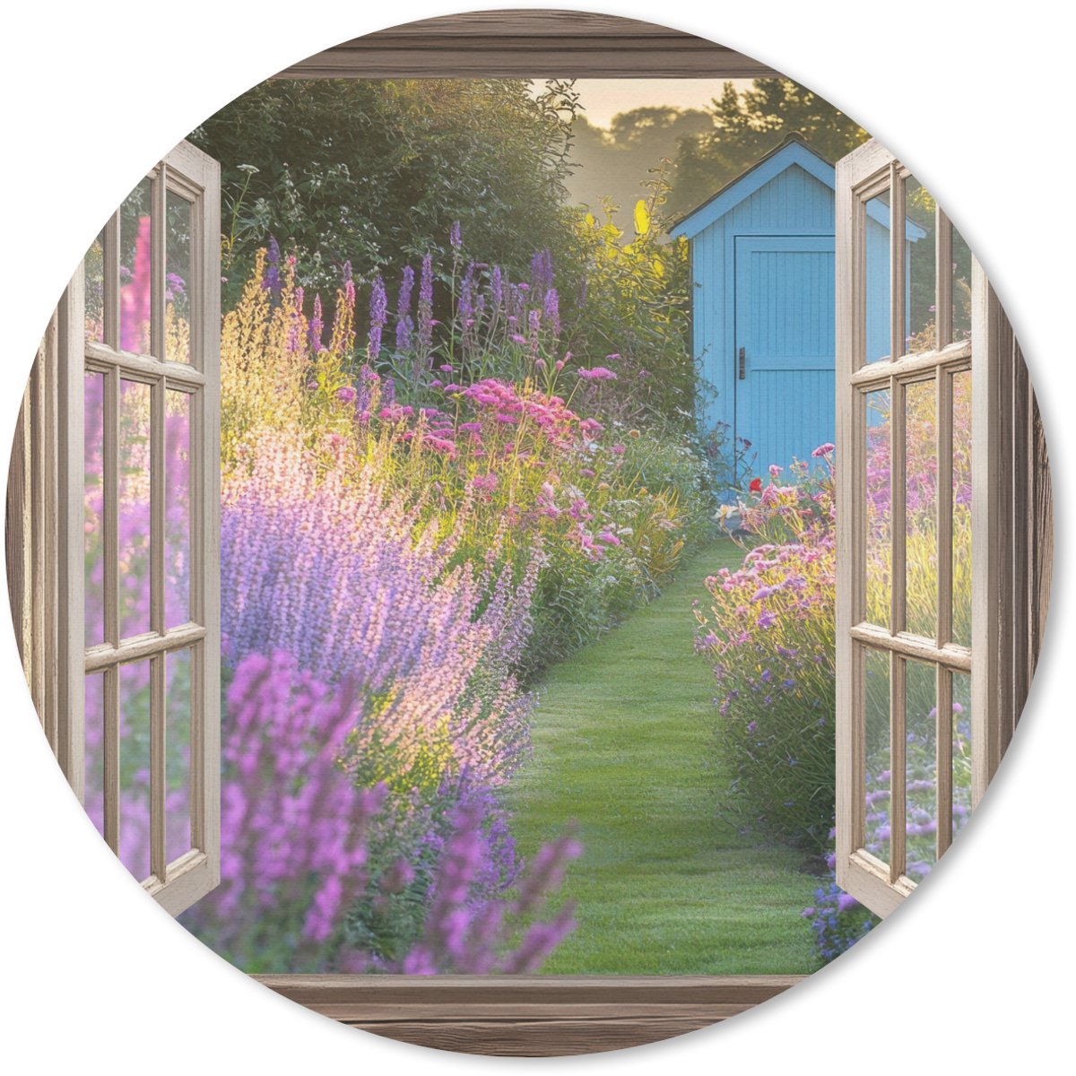 Muismat rond 40x40 cm - Mousepad Doorkijk - Bloemen - Raam - Natuur - Ronde muismatten