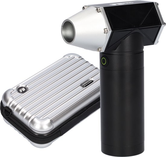 Luchtblazer USB-C oplaadbaar met turbo stand, 115g stuwkracht, compact, krachtig, zwart & zilver, 1000mAh batterij