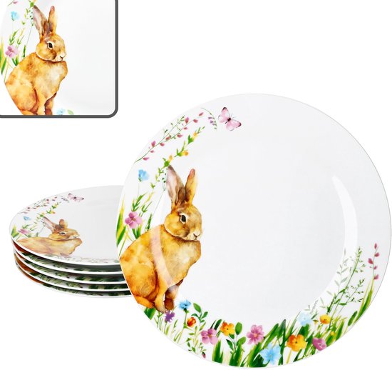 MamboCat Set 6 Piatti Piani In Terracotta Per Natale 26,8 Cm - Albero E Righe Verdi, Adatti A Microonde E Lavastoviglie