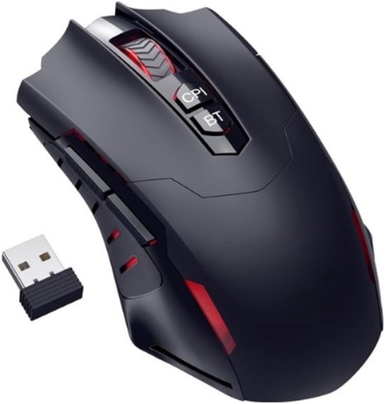 StayPowered Gaming Muis - Ultieme Precisie & Comfort - Draadloos 2,4 GHz/Bluetooth - 5 Instelbare DPI (800-8000) - 7 Programmeerbare Toetsen - RGB-Verlichting - Ergonomisch Design - Intelligent Energiebeheer - Zwart - Levering Sneller dan Aangegeven!