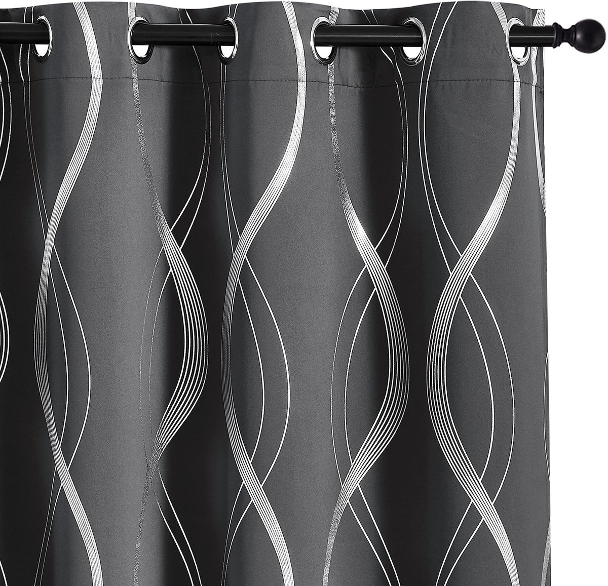 Unyqoos ® Gordijnenset met Thermische Verduistering en Modern Zilveren Foliepatroon zwart