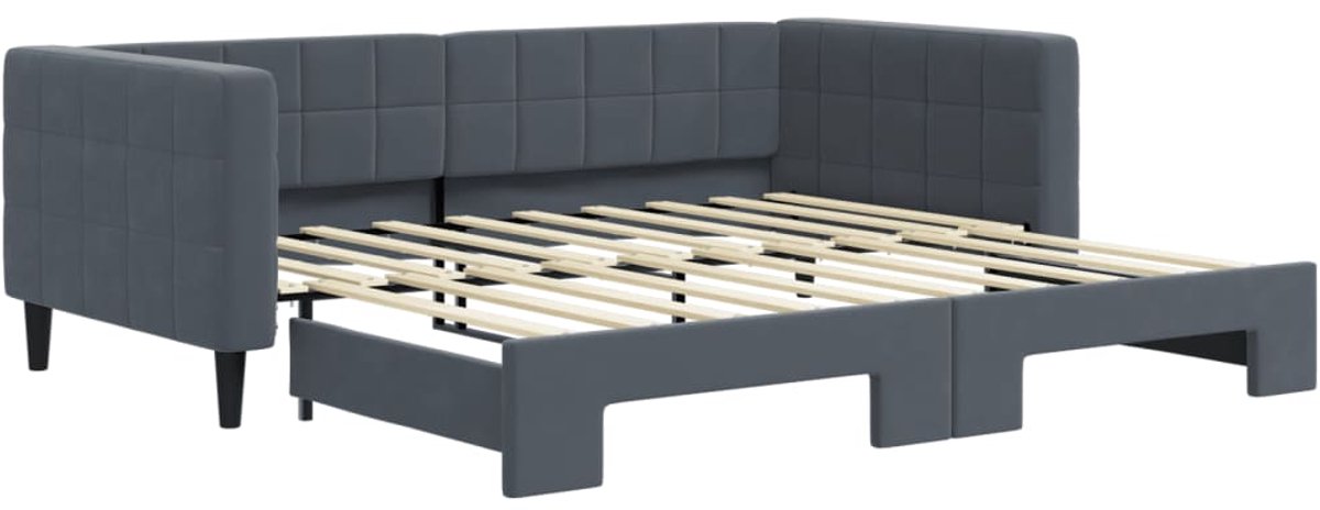 vidaXL Slaapbank - met - onderschuifbed - 90x190 - cm - fluweel - donkergrijs