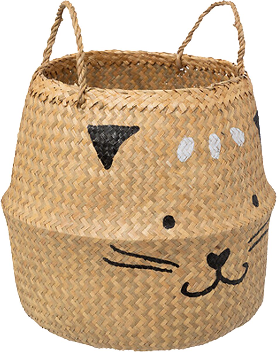 Atmosphera Speelgoed Opbergmand - Kat - met handgreep - riet - opvouwbaar - 37 x 37 x 38 cm