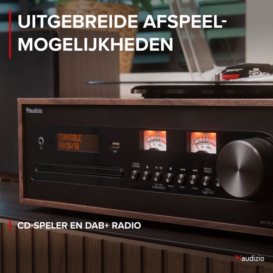 Platenspeler met speakers - Audizio Boston platenspeler Bluetooth, CD speler en DAB radio - Houtlook — afbeelding 3