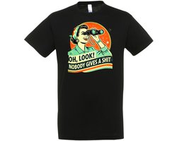Oh, Look! Nobody Gives A Shit T-shirt - Heren Dames Unisex - cadeau - Grappige T-shirt’s - Origineel Cadeau - Zwart - Funny - Grappig - Maat M