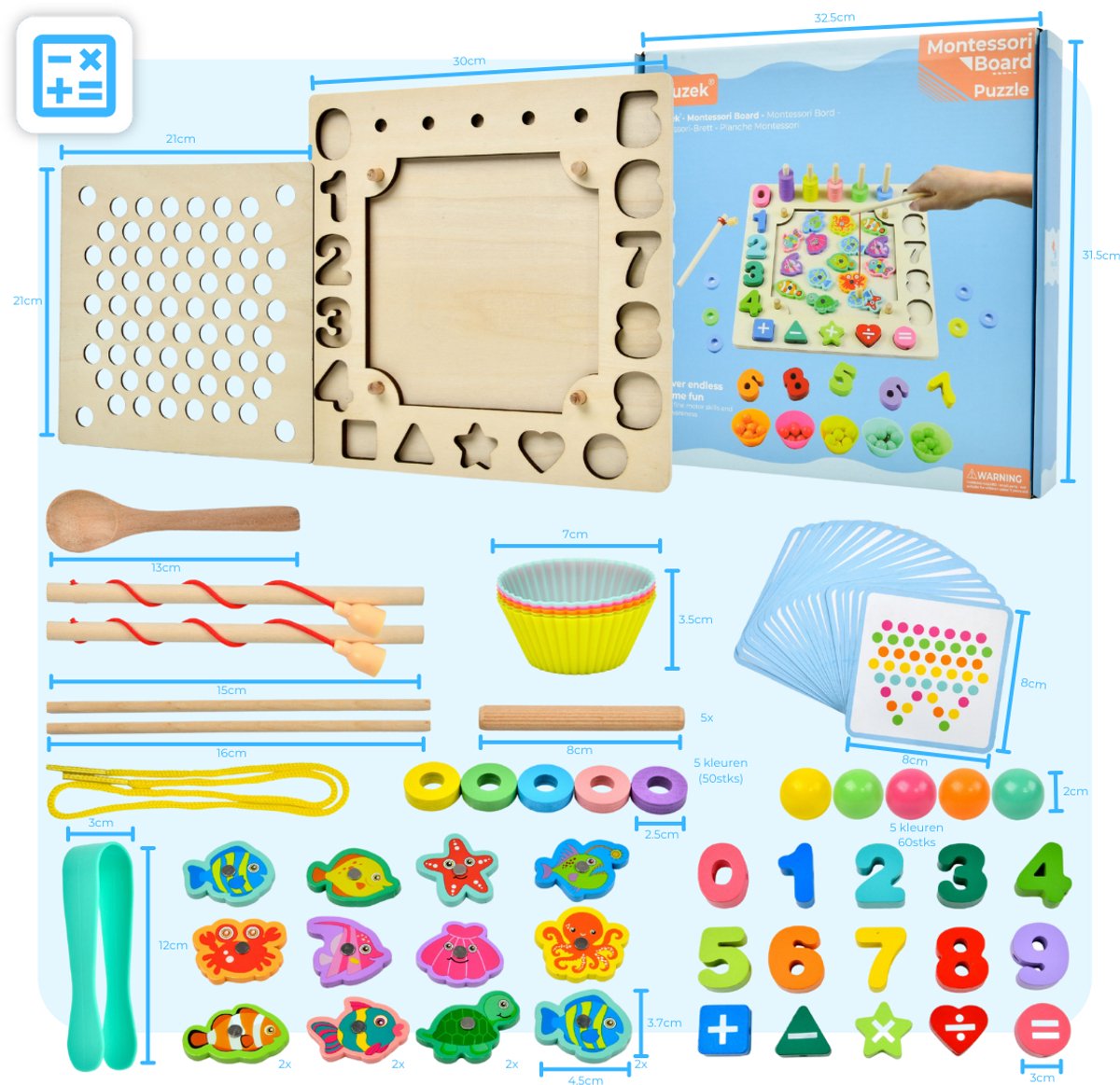 Mauzek® Montessori Bord – 178-delig – Activiteitenbord – Visspel – Sorteerspel – Cijfers – Houten Speelgoed – Activity Board – Magneet Spel – Sensorisch Speelgoed – Peuter Speelgoed – Jongens – Meisjes – 3 jaar – 4 jaar – 5 jaar – 6 jaar — afbeelding 6