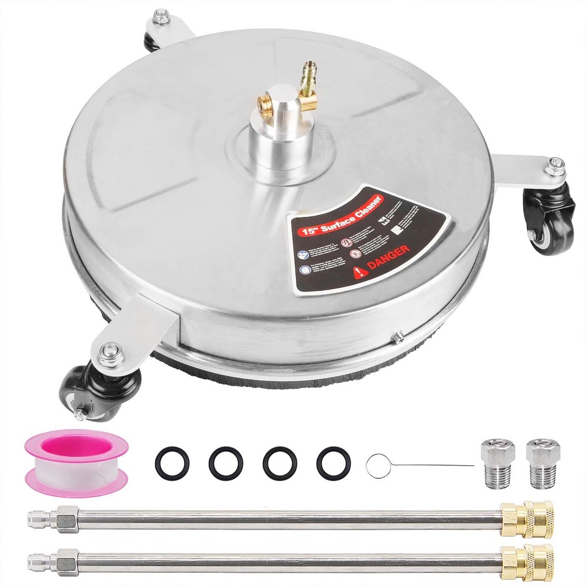15 Inch Hogedrukreiniger Rvs met 3 Wielen en Snelkoppeling – Powerwasher Accessoire met Verlengstangen en Reservesproeiers