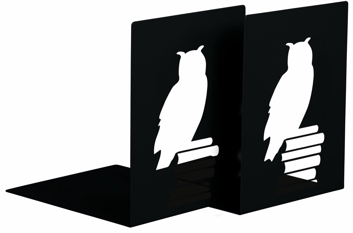 Ibenzoa Set van 2 Elegante Zwarte Metalen Boekensteunen met Uilendesign voor Boekenplank