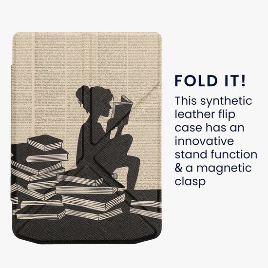 kwmobile e-reader hoesje geschikt voor Pocketbook Verse / Verse Lite / Verse Pro / Color / Vivlio Light/Light HD hoes - Ereader flip case met standaard - E reader cover van kunstleer - In zwart / beige van Merkloos — afbeelding 3