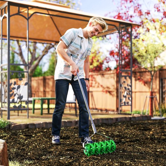 Gazonbeluchter Verticuteerder 45cm Breed met 30 Stalen Spikes -Groen van Vounot — afbeelding 4