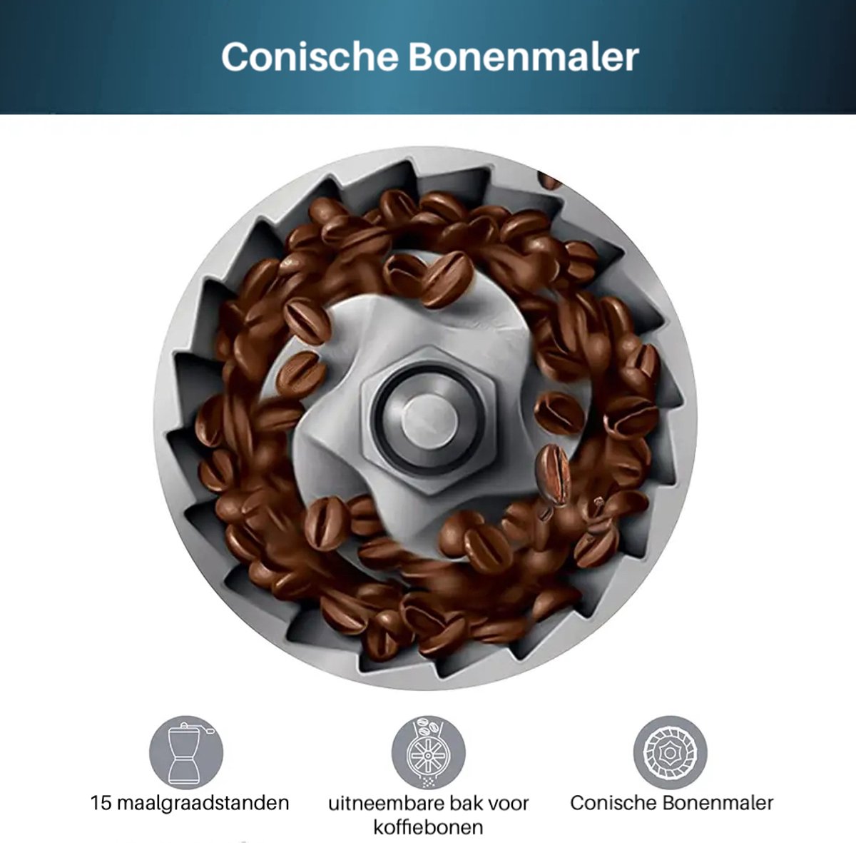 Bresco® Barista Espressomachine – Pistonmachine met Koffiemolen – RVS Koffiemachine melkopschuimer – Bonenmaler – Brushed Stainless Steel — afbeelding 7