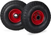 roue de diable relaxdays 3.00-4 - jeu de 2 pièces - jante acier - roue de secours - pneu pneumatique noir-rouge