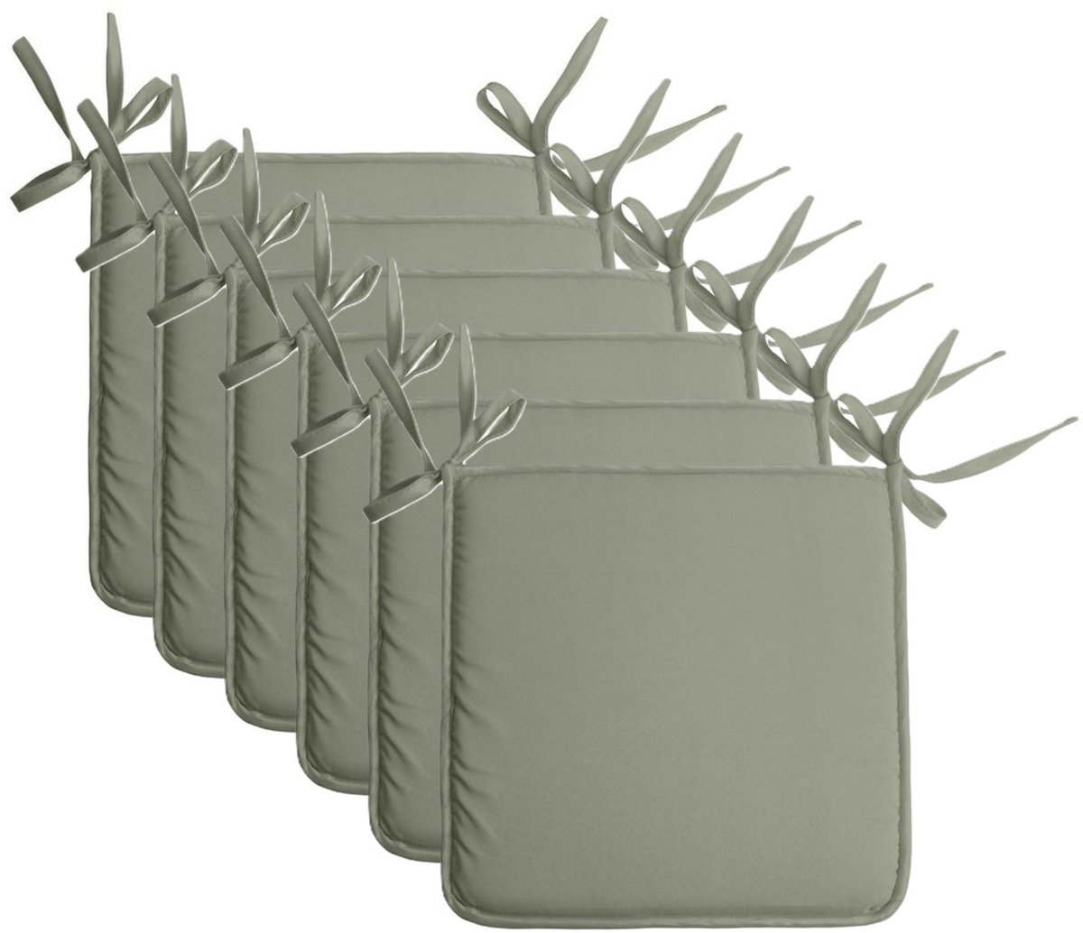Stof Textile Home stoelkussens - 6x - groen - 38 x 38 x 3 cm - voor binnen - touwtjes sluiting - zitkussens plat - vierkant