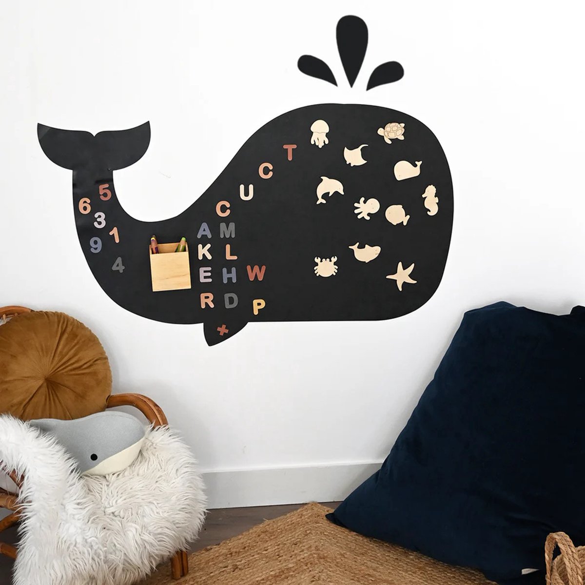 Magneetbord Walvis - Magneetsticker voor Kinderen - Muursticker - 60x90cm - Educatief & Decoratief Speelgoed - Kinderkamer - Inclusief Magneten - Zwart