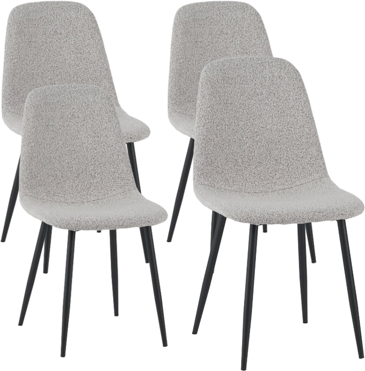 Dimehouse Set van 4 Scandinavische Eetkamerstoelen Naturel Melange Bouclé Stof Swift - Zonder Armleuningen - Stof - Scandinavisch & Basic Ivoor Melange
