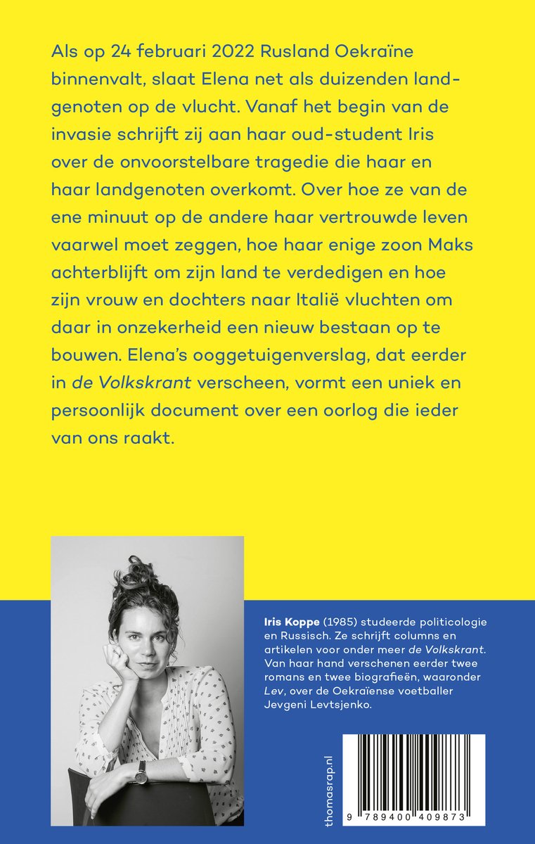 Boekcover Elena. Foto van Iris Koppe. Tekst in het Nederlands.