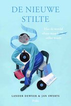 Boek "De nieuwe stilte" met illustratie van een zittende man met muzieknoten en platen.