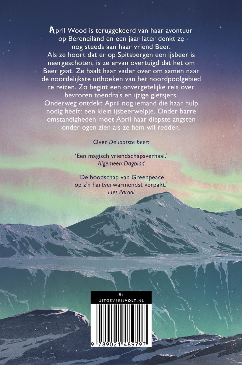 Boek "Op zoek naar Beer" met een meisje op een ijsbeer in een besneeuwd landschap.