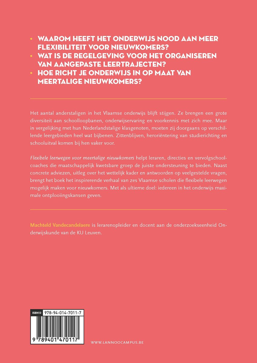 Achterkant van een boek met tekst over flexibele leertrajecten, auteursinformatie en ISBN-nummer.