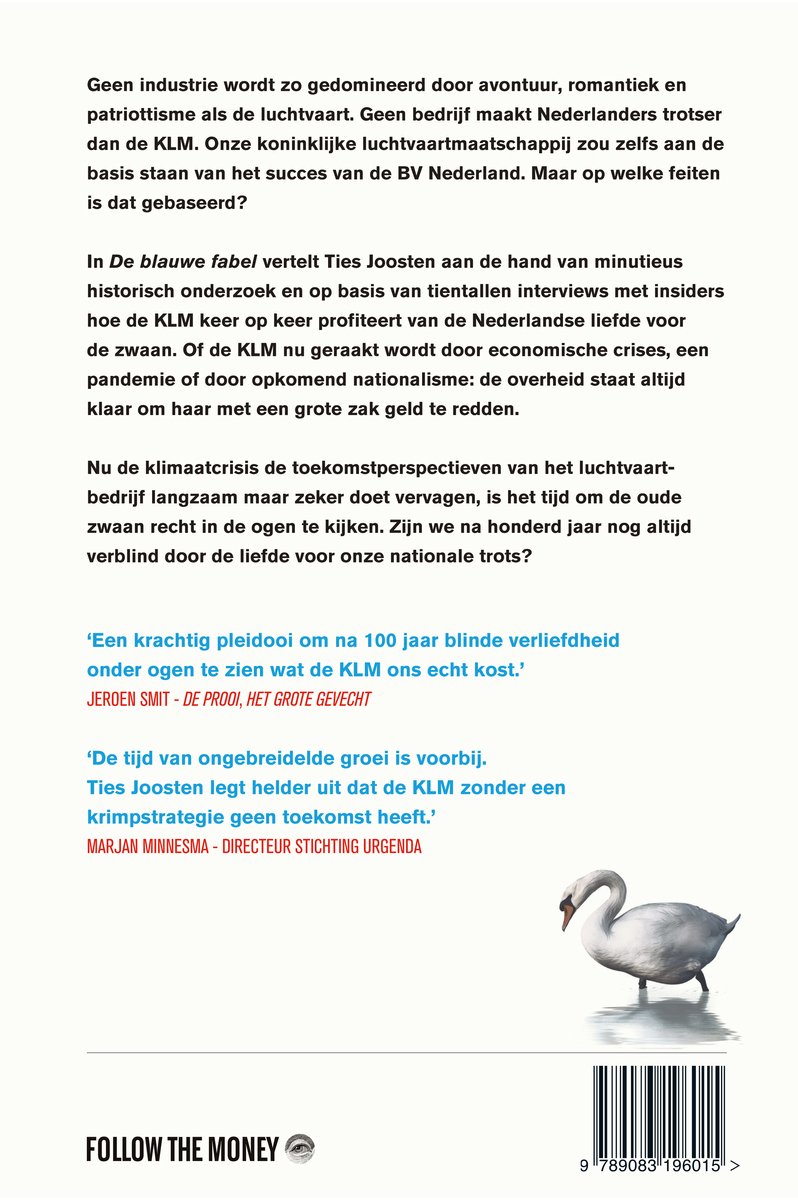 Boekomslag met tekst en een zwaan op de voorgrond.