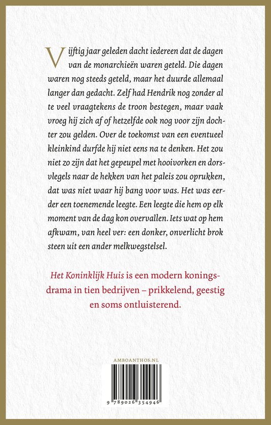Achterkant van het boek "Het Koninklijk Huis" met een tekstgedeelte en een barcode.
