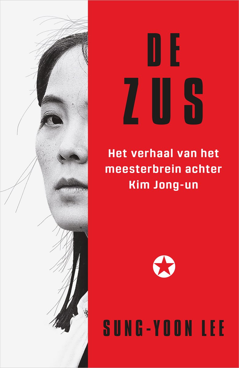 Boekomslag 'De Zus' met een close-up van een Aziatisch meisje op een rode achtergrond met de titel 'DE ZUS'.