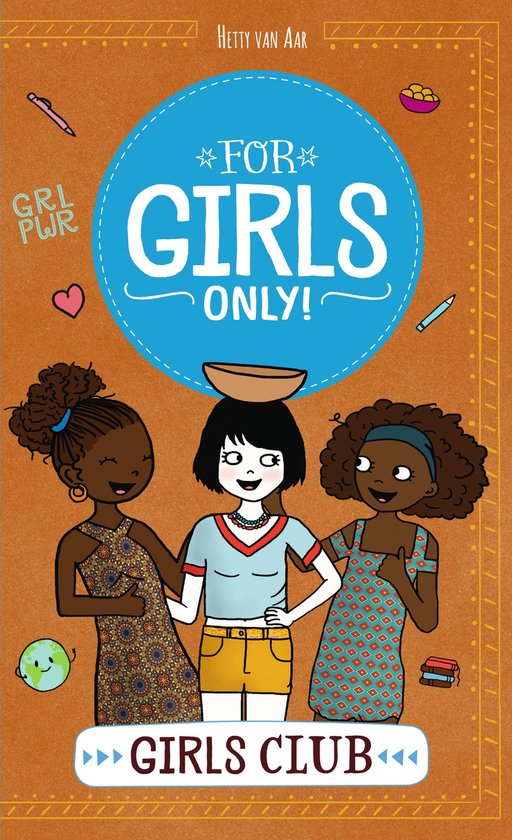 Boek 'For Girls Only! - Girls Club' met illustratie van drie meisjes met verschillende huidskleuren en kapsels.