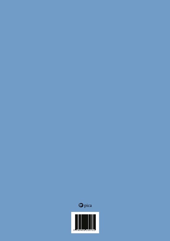 Blauwe achterkant van een boek met pica logo en barcode.