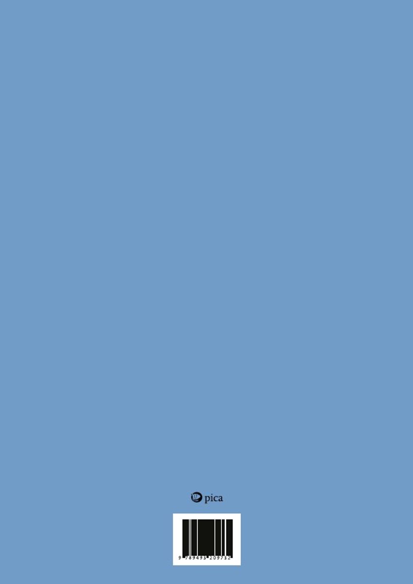 Blauwe achterkant van een boek met pica logo en barcode.