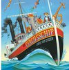 Een circusolifant, leeuw, tijger, giraf en kameel op een stoomschip met de tekst 'HET CIRCUSSCHIP CHRIS VAN DUSEN'.