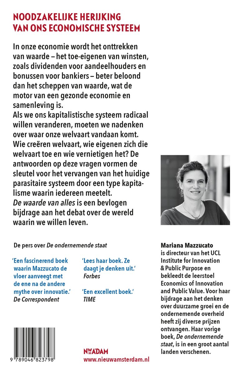 Boekomslag met portret van Mariana Mazzucato en tekst in het Nederlands.