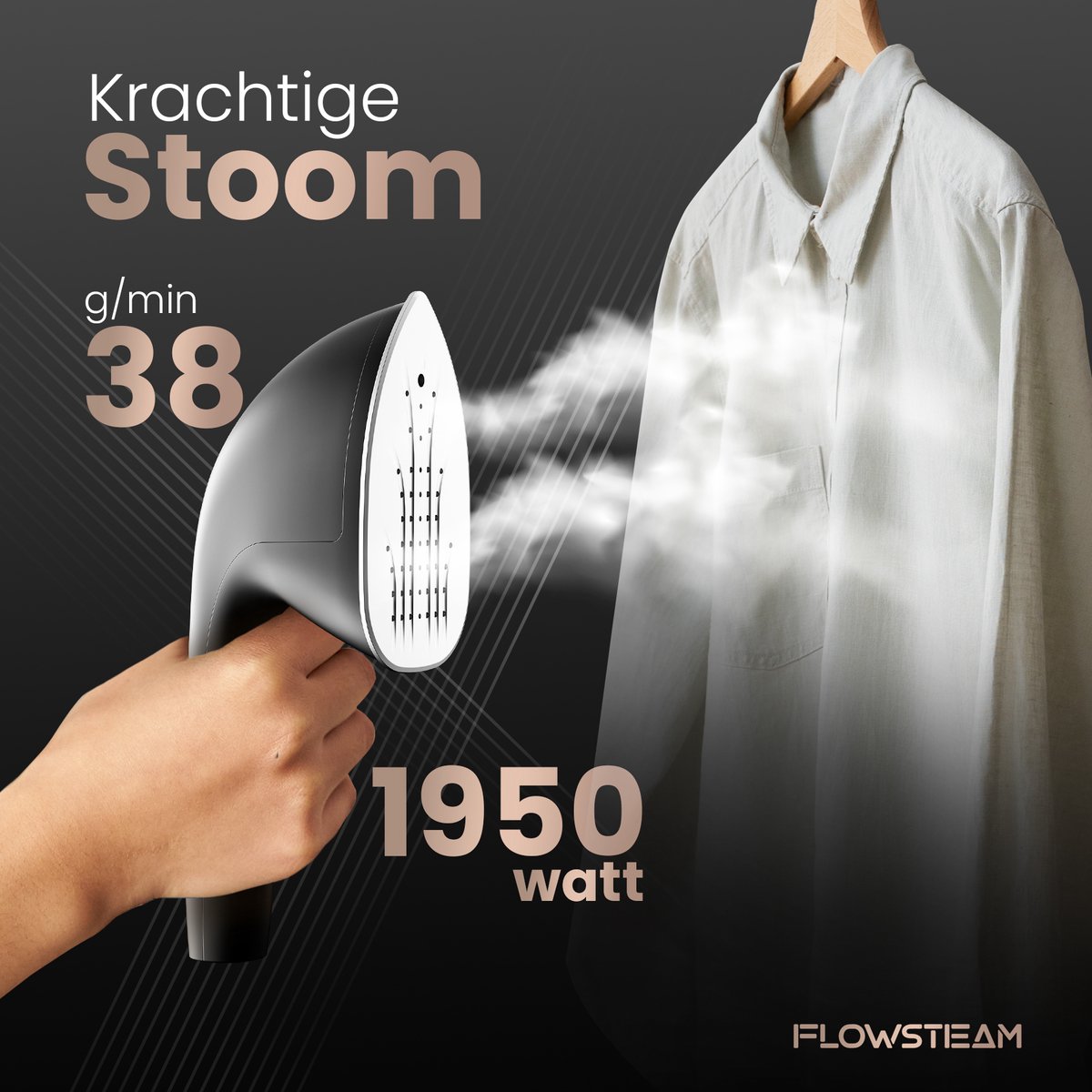 FLOWSTEAM® PRO Kledingstomer - Handstomer - Stoomreiniger - Stoomapparaat Kleding - 150 Minuten Stomen - 2.5M Snoer - Zwart — cadeau in Wonen & Interieur - foto 4