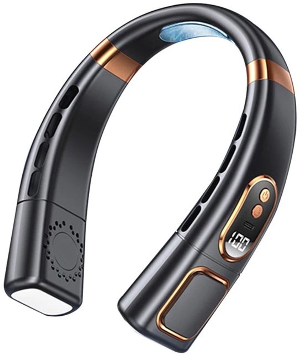 Gran Vida® - Draagbare Nekventilator - Bladloos & Fluisterstil - 5 Standen - USB Oplaadbaar - Perfect voor Warme Dagen - Zwart