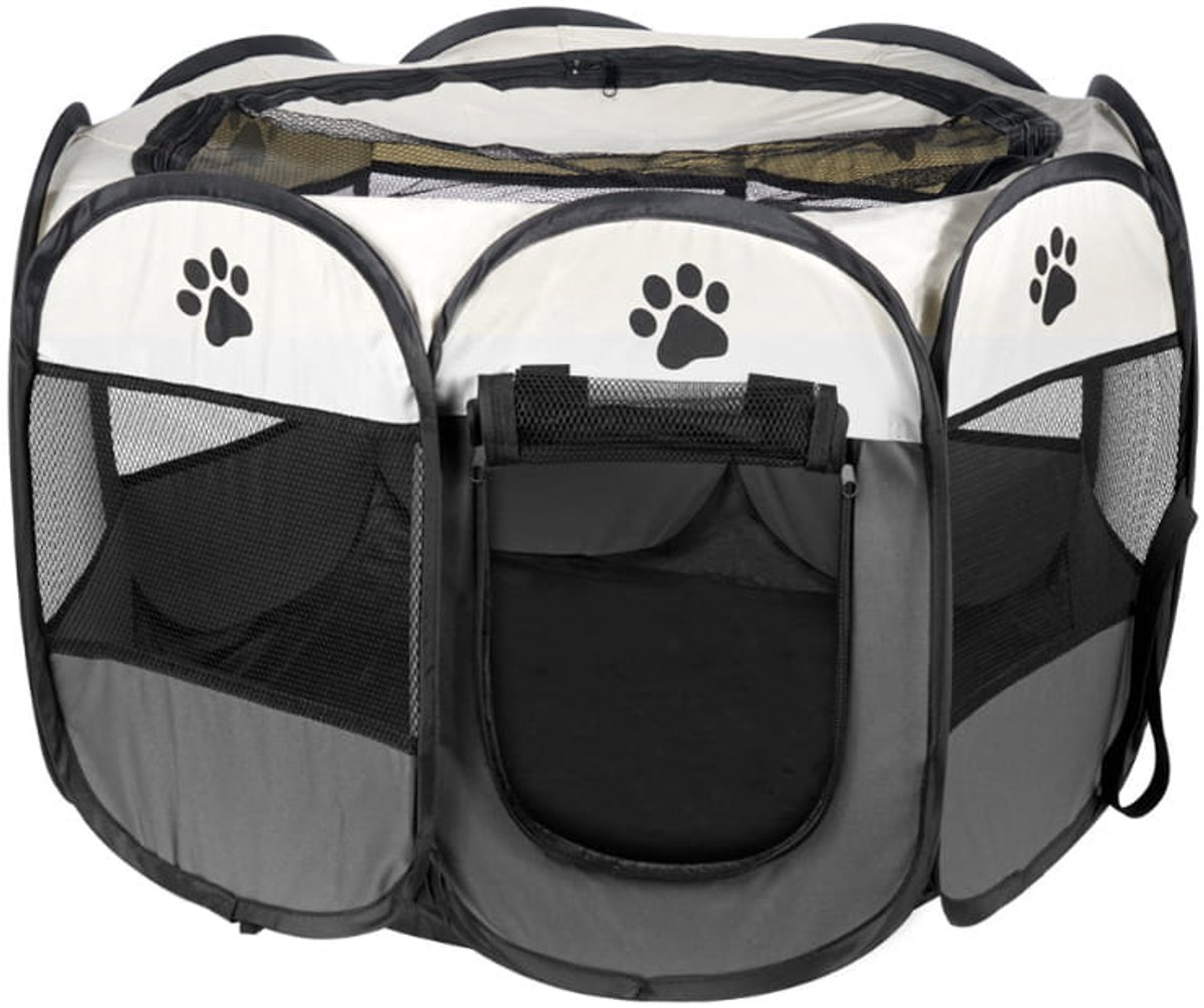 Opvouwbare Hondenbox / Kattenren / Puppyren / Dierenkooi - 91x91x58 cm - Grijs - Stevige en Ruime Speelruimte voor Honden, Katten en Kleine Dieren - Ideaal voor Training, Spelen, Rust en Transport - Gaas en Verendraad - Geschikt voor Binnen en Buiten