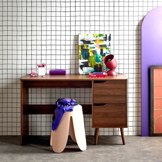 sweeek - Bureau Vintage avec 2 tiroirs en bois coloris noyer