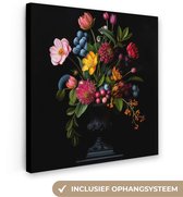 Canvas schilderij 90x90 cm - Exclusieve wanddecoratie Bloemen - Vrolijk - Vaas - Muurdecoratie woonkamer - Slaapkamer decoratie - Kamer accessoires - Schilderijen op canvas