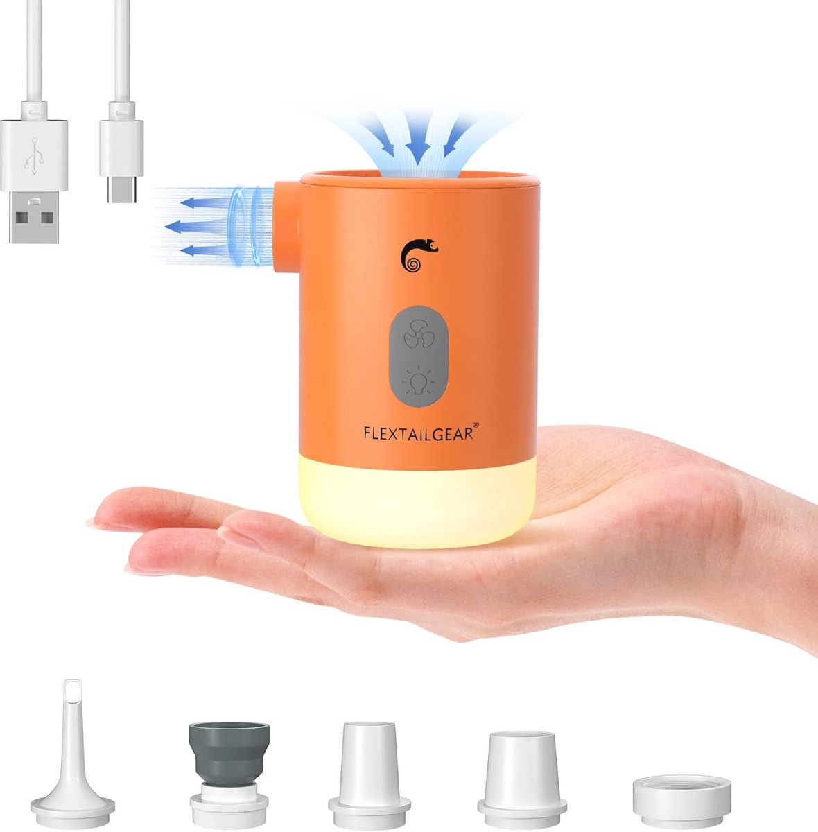 Draagbare Elektrische Luchtpomp met Campinglamp - Opblaaspomp 4,5 kPa met Oplaadbare Batterij voor Luchtbedden en Zwembaden