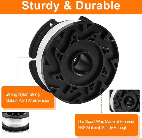 Draadspoelen geschikt voor Black en Decker Grastrimmer, 3 Stuks Grastrimmer Spoelen, Lengte 9,15 m, Diameter 1,65 mm met Spoelafdekking en Veer van GoSupreme — afbeelding 5