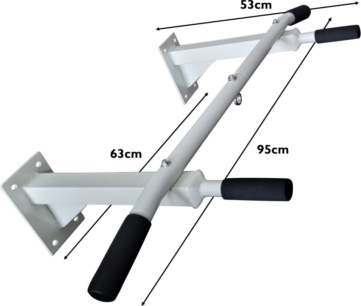 Zoluko Professionele Pull Up Bar Wandmontage - Incl. Weerstandsband Medium en E-book - 150kg Draagkracht - Eenvoudige Bevestiging - Optrekstang Fitness - Pull Up Station voor Thuis Sporten - Chin Up Bar - Wit thumbnail 4