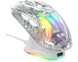 ATTACK SHARK X2 Pro - Draadloze Gaming Muis - RGB oplaadstation - Transparantie Effect - Wit