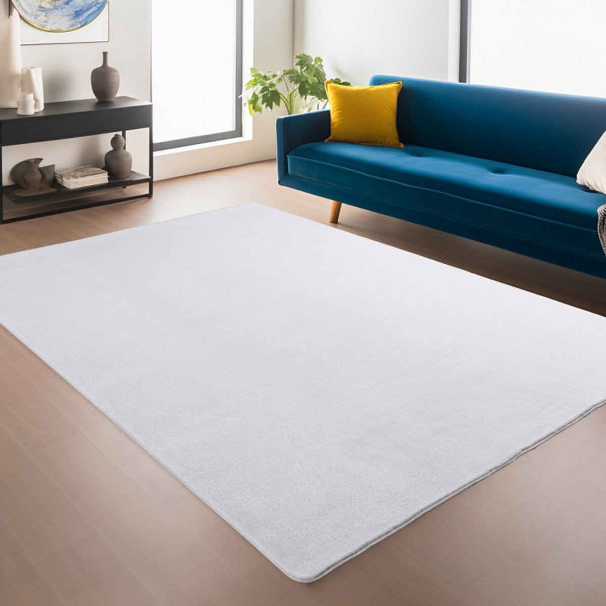 Antislip Vloerkleed Joy Wit 140 x 200 cm Effen Kleur Zacht