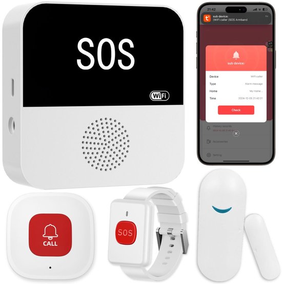 YESTO DuoSafe Kit - Senioren Alarm - Alarmknop voor ouderen - Incl. Deuralarm - Alarm horloge ouderen - SOS Knop - WiFi & App