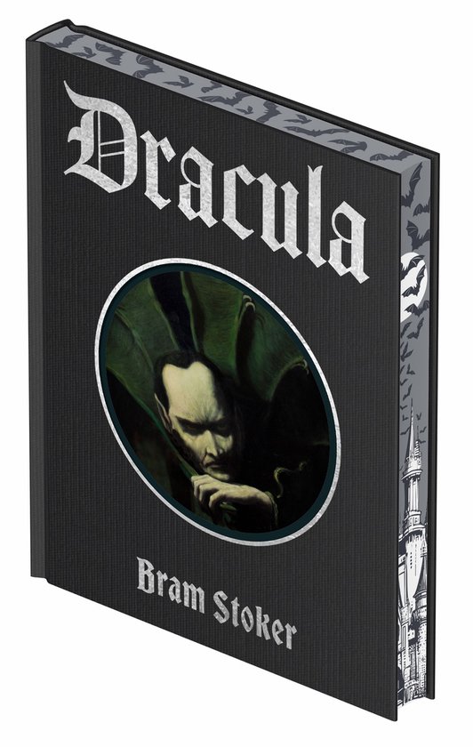 De 'Dracula' van Bram Stoker met een klassieke, duistere cover en een afbeelding van Dracula.