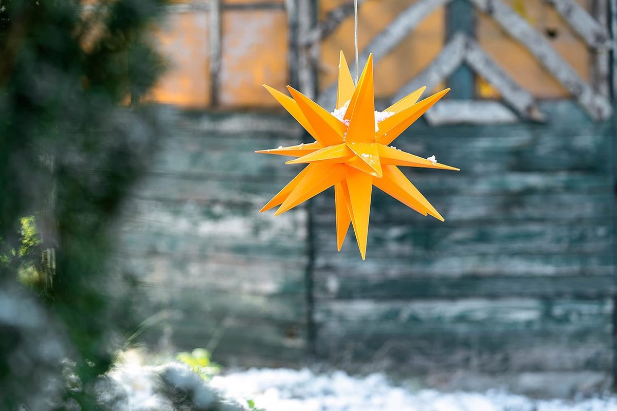 Kerstster verlichte opvouwbare ster 40cm decoratieve ster GEEL hoogwaardige kunststof ster voor gloeilamp met TIMERFUNCTIE 3D-ster 18-puntige verlichte ster kerstverlichting winterverlichting 3D-ster