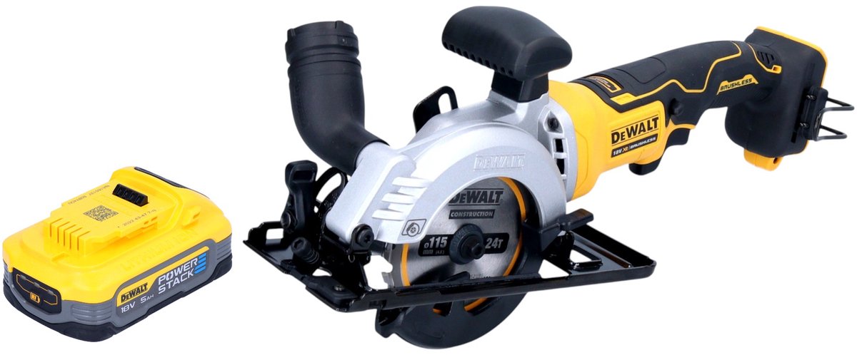 DeWalt DCS 571 N accucirkelzaag 18 V 115 mm borstelloos + 1x Powerstack accu 5.0 Ah - zonder lader